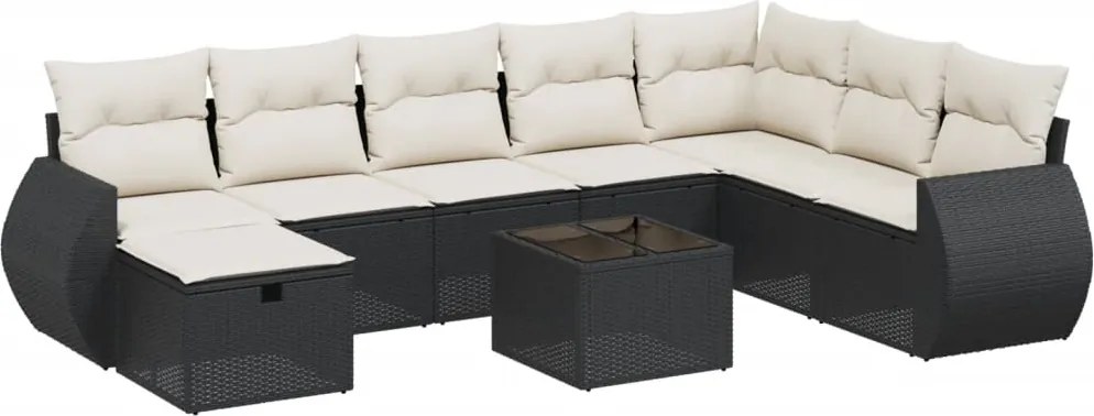 vidaXL Set mobilier de grădină cu perne, 9 piese, negru, poliratan