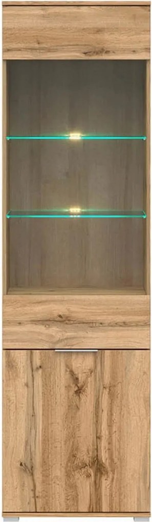 Vitrina ZELE, stejar wotan, PAL laminat, 56x41x195 cm