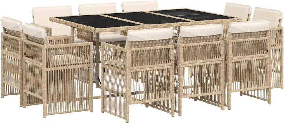 vidaXL Set mobilier de grădină cu perne, 11 piese, bej, poliratan