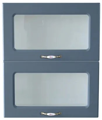 Corp superior vitrina 60 cu 2 usi orizontale Zebra MDF albastru drept