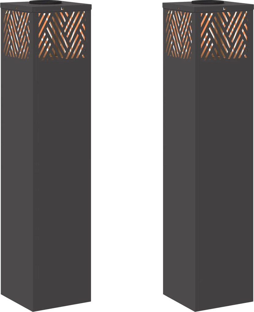 vidaXL Lumină LED Solară pentru Alei 2 pcs Negru Oțel laminat la rece