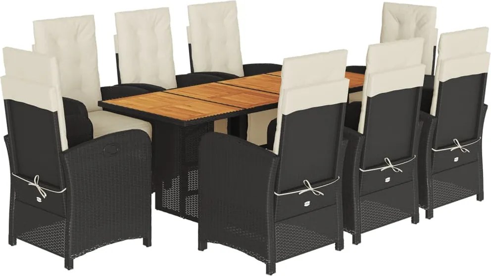 vidaXL Set mobilier de grădină cu perne, 9 piese, negru, poliratan