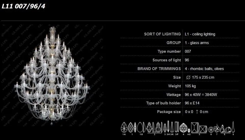 Lustra XXXL cristal Bohemia 96 brate L11 007/96/4