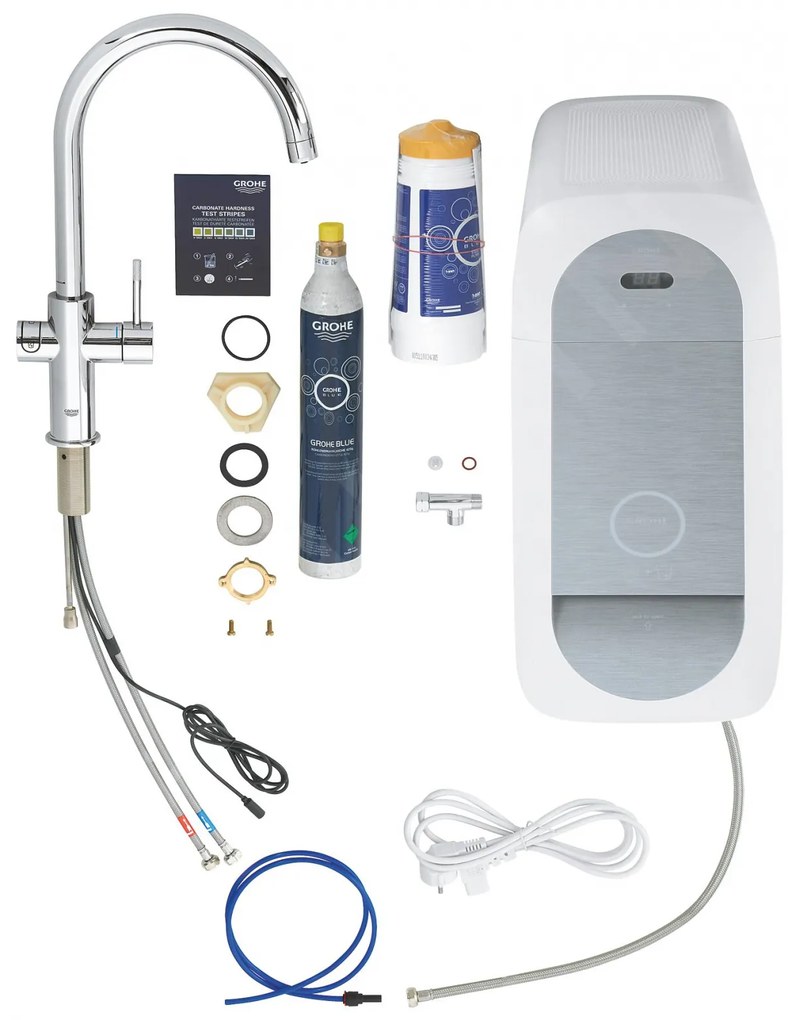 Baterie chiuveta bucatarie Grohe Blue Home crom pipa tip C si Starter Kit
