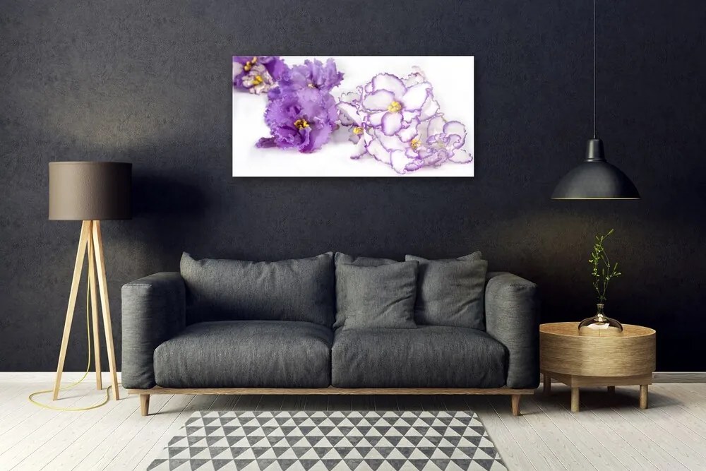 Tablou pe sticla Flori Floral Violet Alb