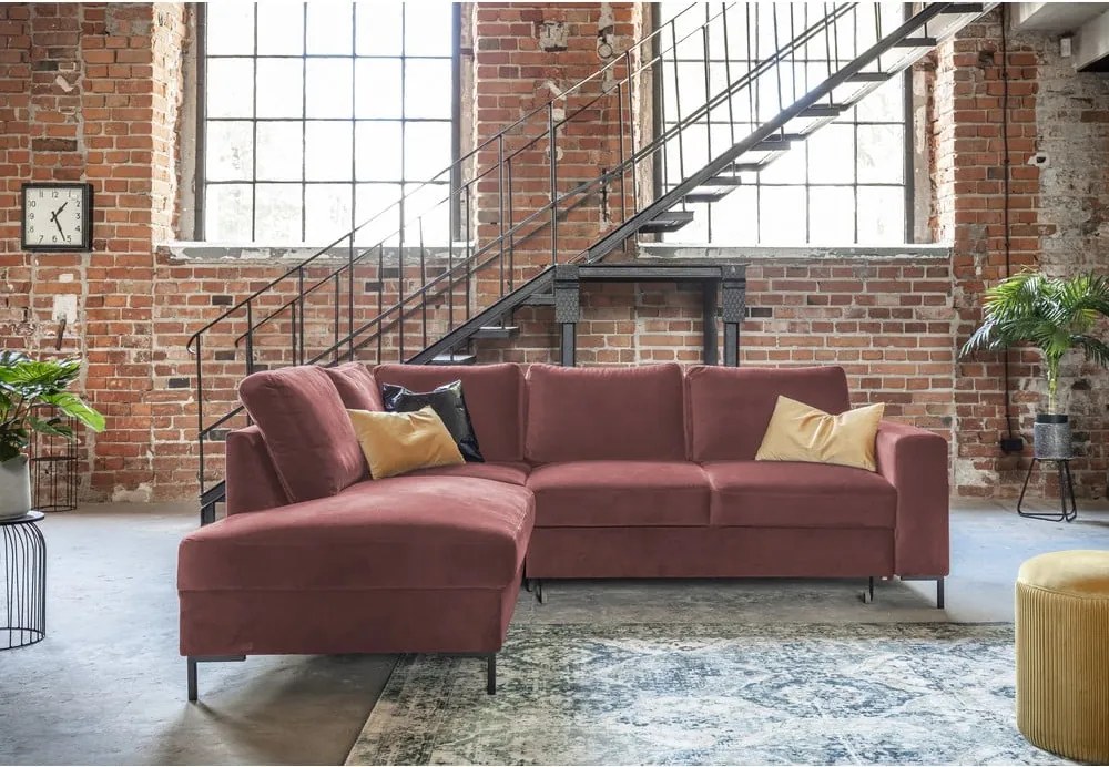 Colțar roz extensibil cu tapițerie din catifea (cu colț pe partea stângă ) Lofty Lilly – Miuform