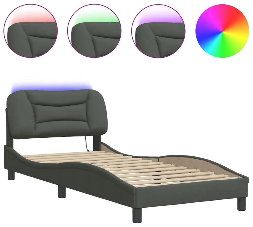 3213677 vidaXL Cadru de pat cu lumini LED, gri închis, 90x200 cm, textil