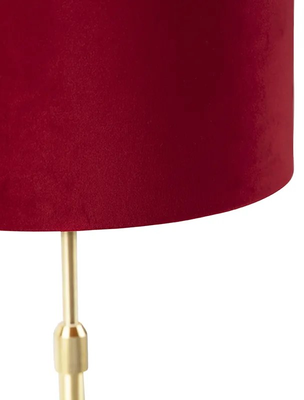 Lampă de masă auriu/alamă cu abajur din catifea roșie 25 cm - Parte