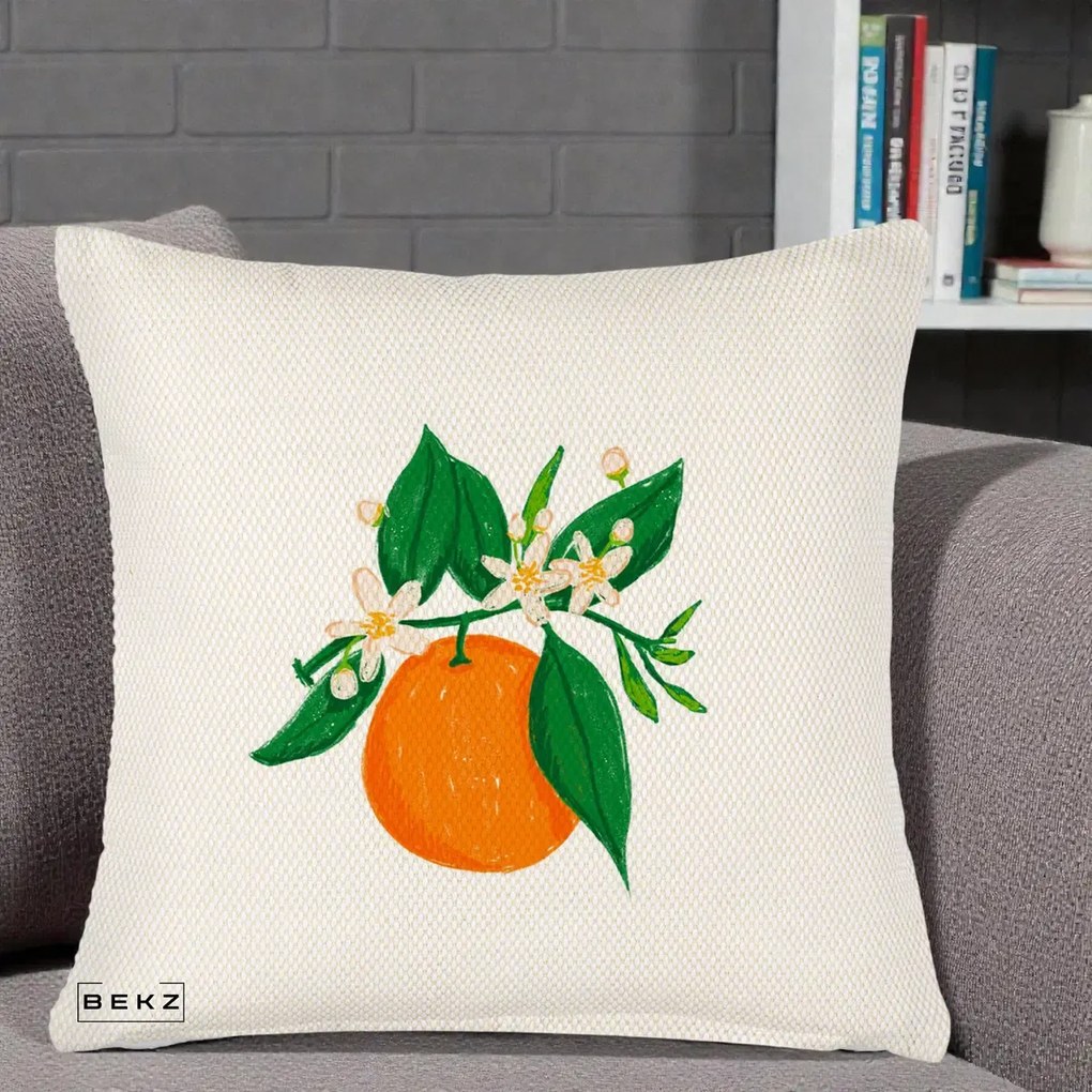 Perna Decorativa Portocala in Floare, 40x40 cm, Crem Reliefat, Husa Detasabila, Perna Inclusa, BEKZ®