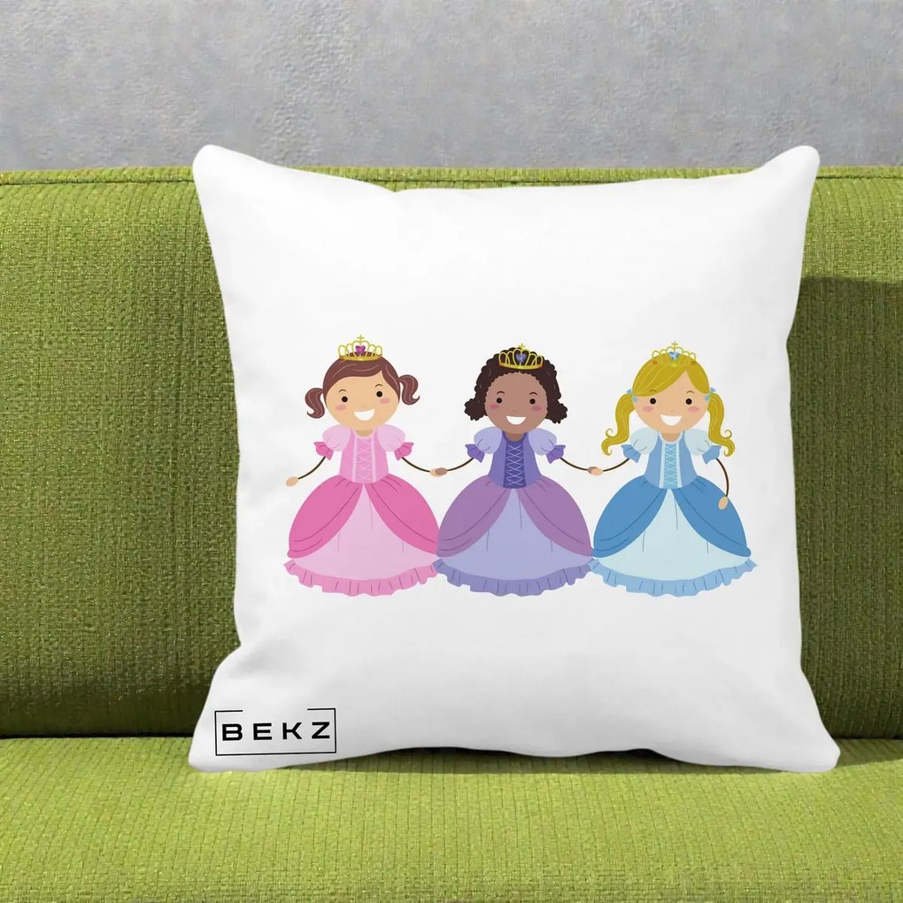 Perna Personalizata Printese Diverse Ilustratie, 40x40 cm, Alba Mata, Husa Detasabila, Perna Inclusa, BEKZ®