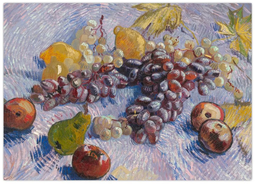 Tablou pe sticlă - Vincent van Gogh, Grapes, Lemons, Pears, and Apples, reproducere (70x50 cm)