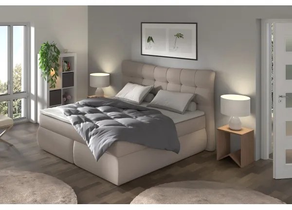 Pat saltea boxspring SOFIA 180x200 cm, bej, cu topper inclus