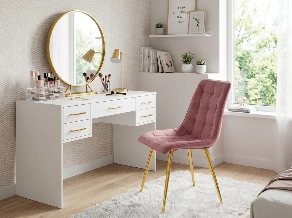 OFERTA Scaun de masa SPLIT VELVET cu picioare aurii, roz inchis calitatea II