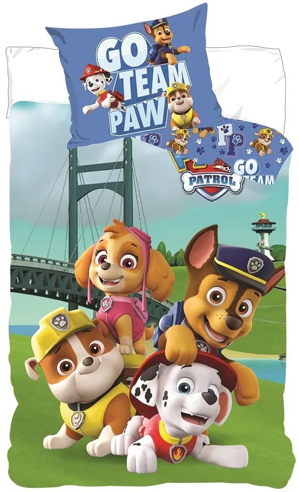 Patrula Cățelușilor Set de lenjerie de pat pentru copii Go Team Paw 100×135cm, 40×60 cm