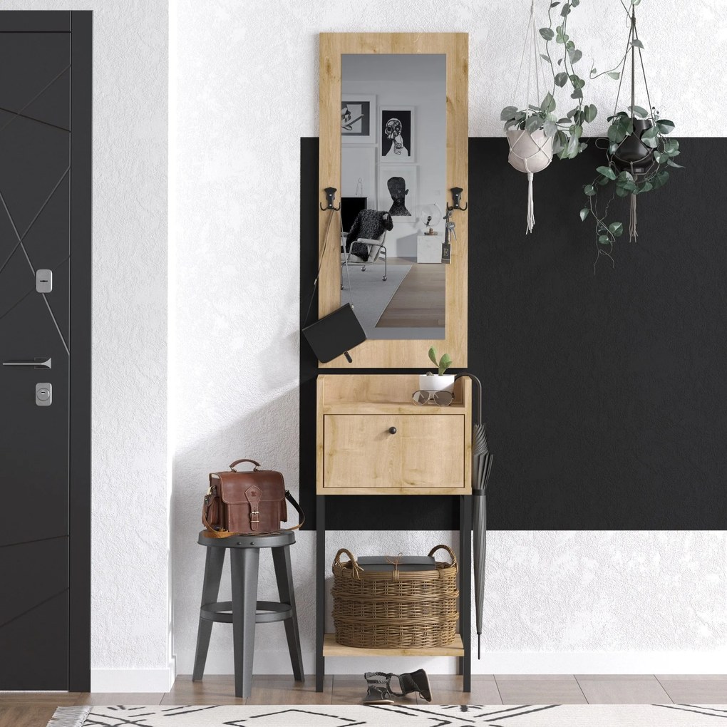 Set mobilier pentru hol Oliver 39 (Nuc + Negru). 1073488