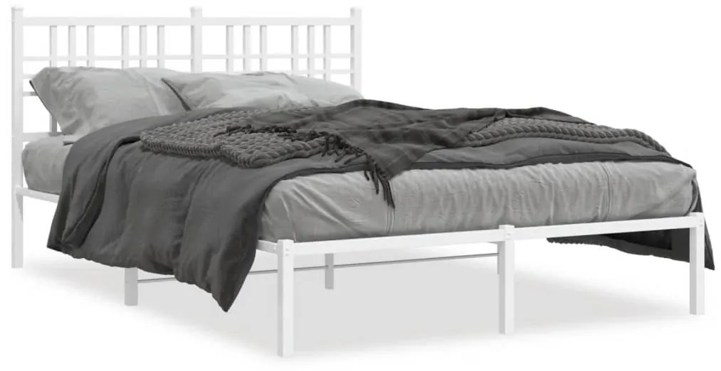 376372 vidaXL Cadru de pat metalic cu tăblie, alb, 135x190 cm