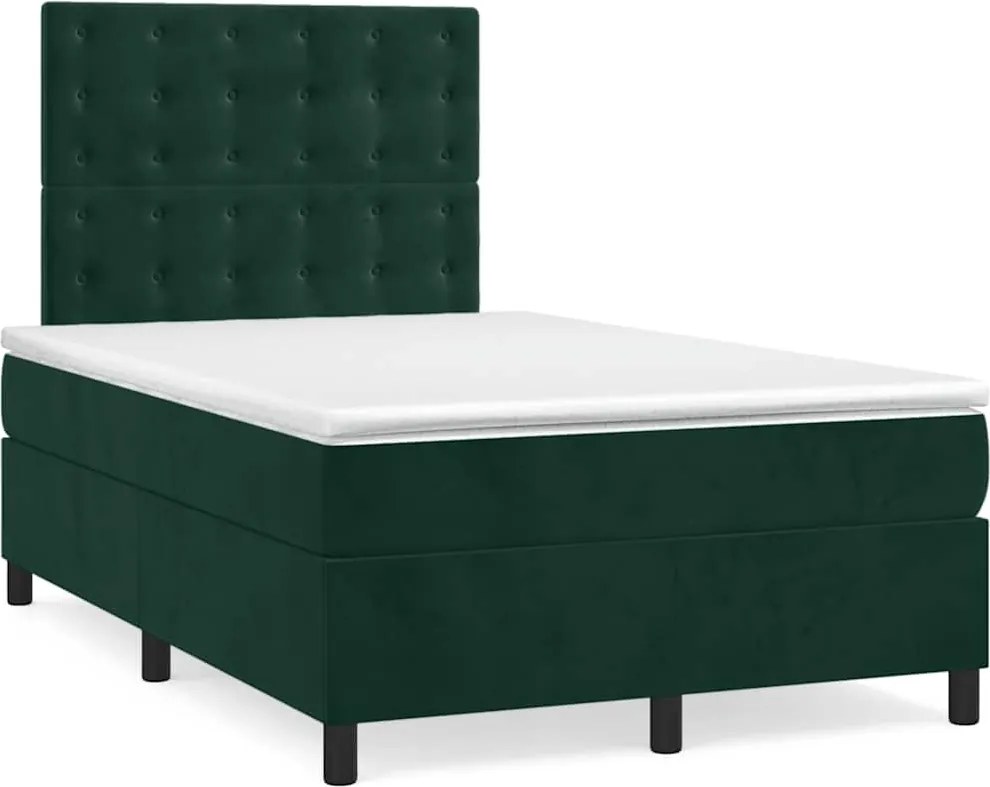 vidaXL Pat box spring cu saltea, verde închis, 120x200 cm, catifea
