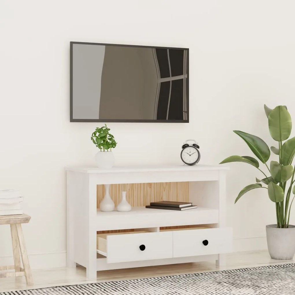 Comoda TV, alb, 79x35x52 cm, lemn masiv de pin 1, Alb
