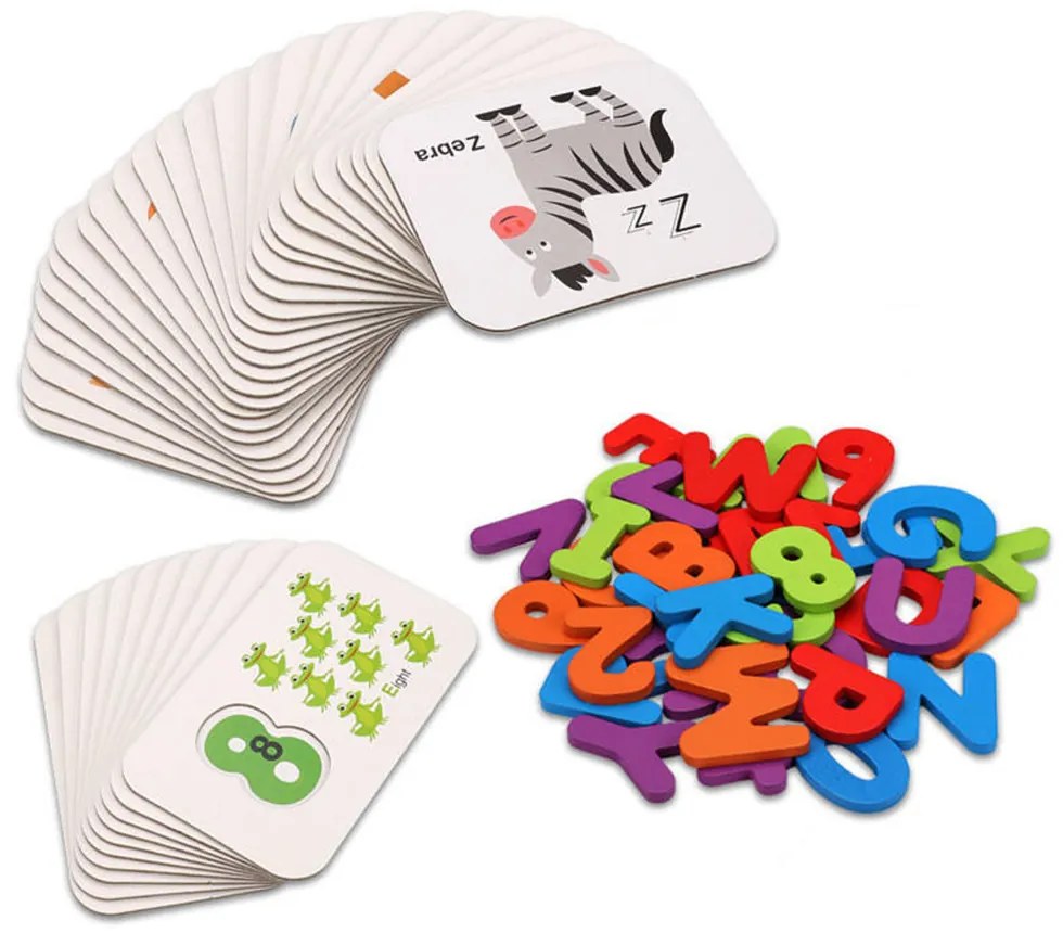 Litere și numere în joc educativ de engleză cu cărți