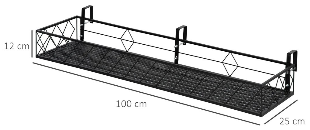 Jardiniera de Exterior Outsunny cu Carlige pentru Balustrada, Suport Ghivece pentru Balcon si Terasa din Metal, 100x31x12cm, Negru | Aosom Romania