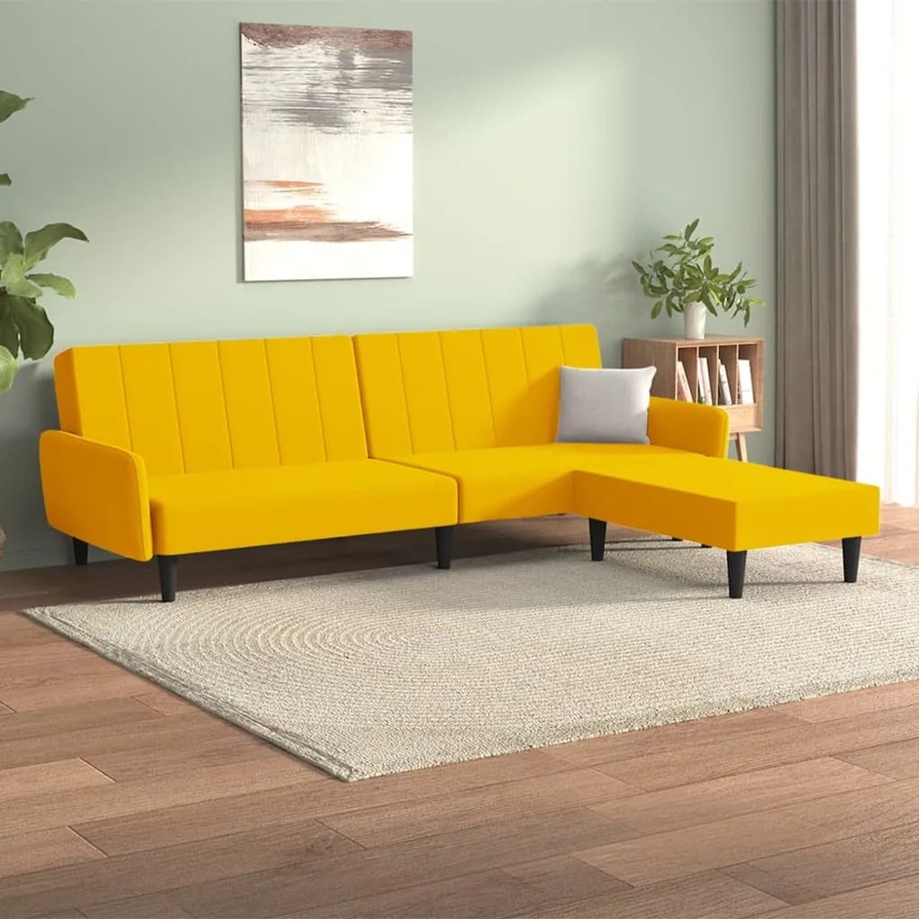 3080727 vidaXL Canapea extensibilă 2 locuri, cu taburet, galben, catifea