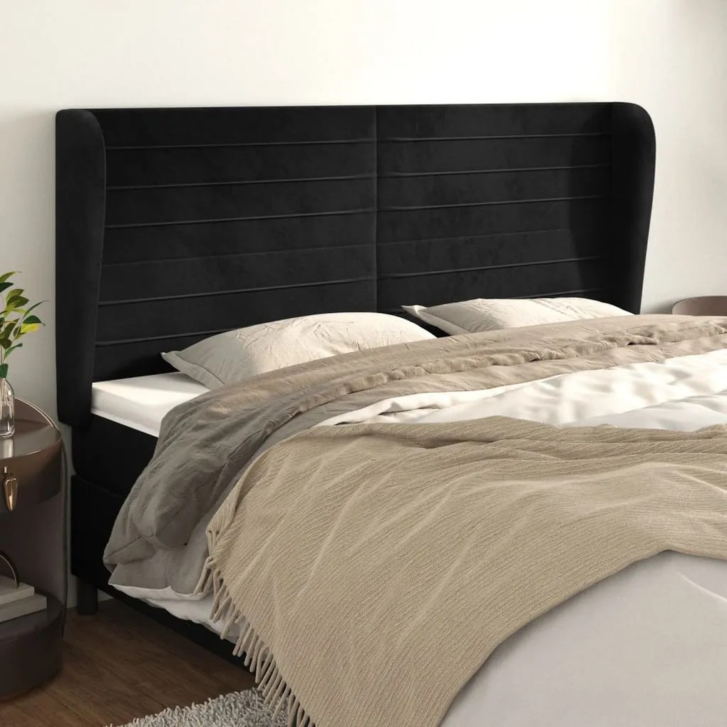 3118164 vidaXL Tăblie de pat cu aripioare, negru, 203x23x118/128 cm, catifea