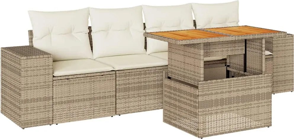 vidaXL Set canapele de grădină cu perne, 5 piese, bej, poliratan