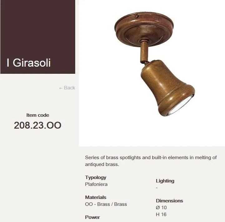 Plafonier,Spot clasic antique brass diametru 10cm I Girasoli 208.23.OO