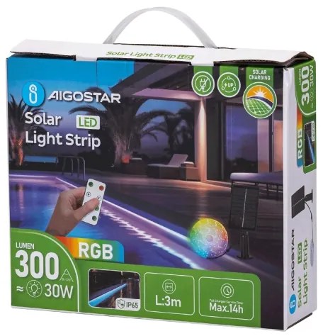Aigostar - Bandă solară LED RGB reglabilă LED/1,6W/3,2V 5 m IP65 + telecomandă