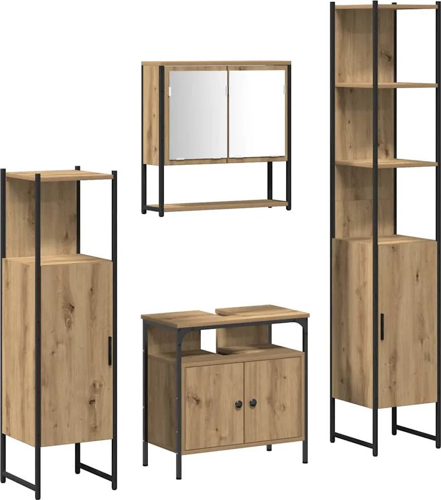 vidaXL Set de mobilier pentru baie cu raft 4 pcs stejar artizanal