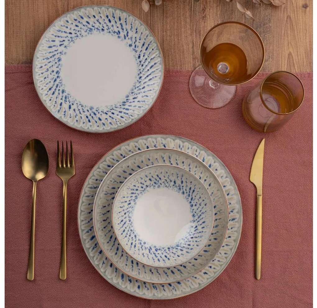Set de veselă, 24 piese, porțelan, albastru/bej