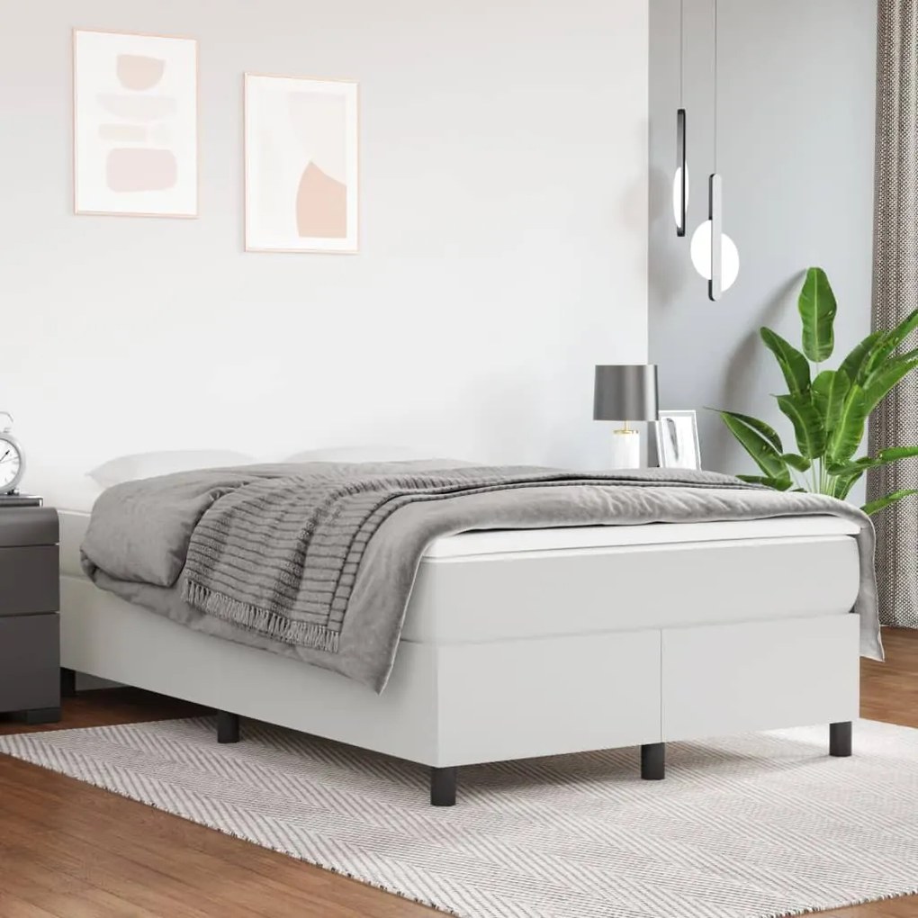 3121036 vidaXL Cadru de pat box spring, alb, 120x200 cm, piele ecologică