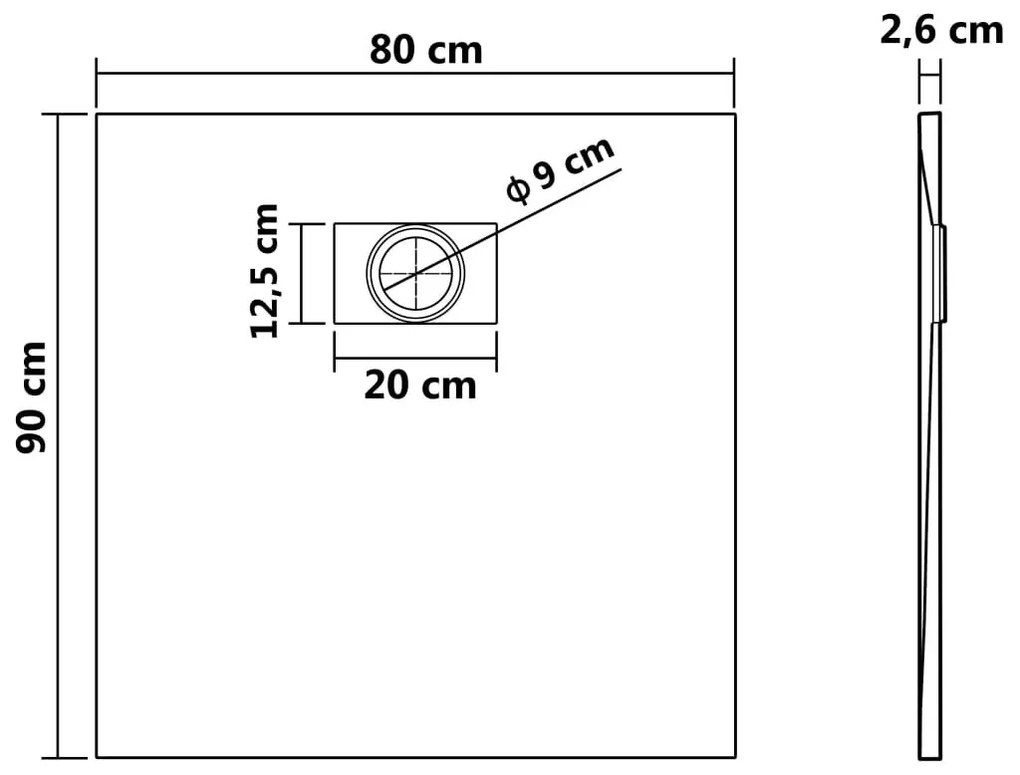 Cadita Baie Din Compozit , Smack , 90x80 Cm , Esn9080n, Cu Sifon,Negru