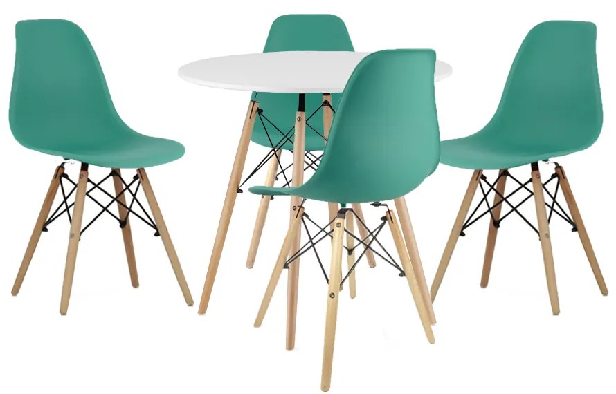 Set Masa Rotunda Fixa Linda 80 Cm Si 4 Scaune Bucatarie/Dining Velo Verde