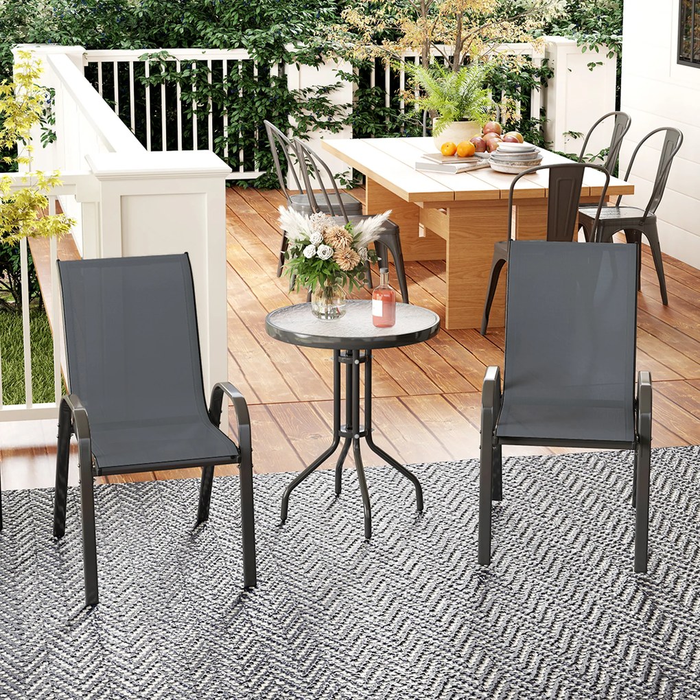 Outsunny Set Mobilier de Grădină din 3 Piese cu Scaune Suprapozabile și Masă din Sticlă, 54x71x93 cm, Gri Închis | Aosom Romania
