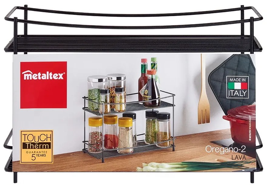 Raft cu 2 polițe pentru codimente Metaltex Lava, negru