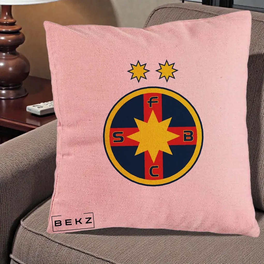 Perna Personalizata FCSB Fotbal Club Steaua Bucuresti, 40x40 cm, Roz, Husa Detasabila, Perna Inclusa, BEKZ®