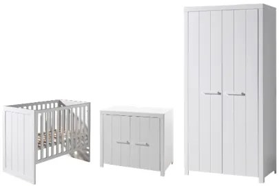 Set Mobilier Cameră Copii ERIK: Pat Supraetajat 90x200 cm, Dulap 2 Uși și Comodă cu 2 Sertare, Alb – Vipack