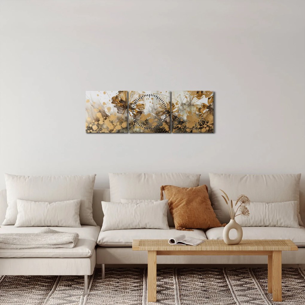 Tablou - pictură abstractă florală (cu ceas) (90x30 cm)