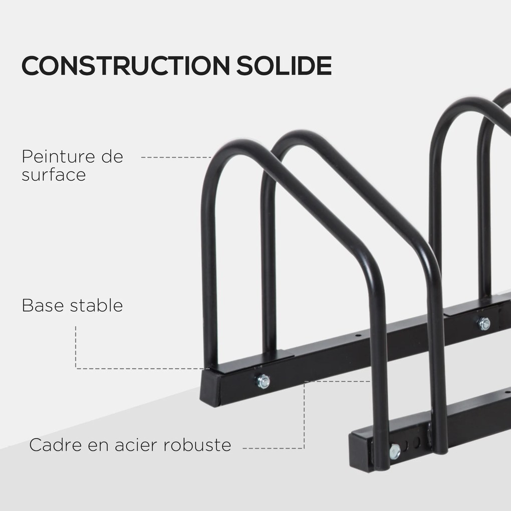 HOMCOM Suport pentru 3 biciclete, depozitare pneuri de 65 mm pe sol sau pe perete, 76 x 33 x 27 cm oțel negru | Aosom Romania