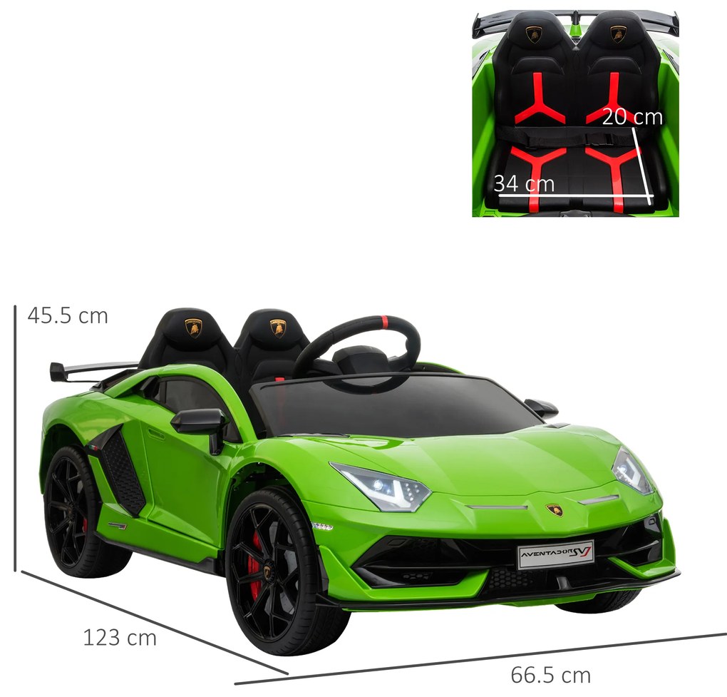 HOMCOM Masina Electrica pentru Copii, Automobil Lamborghini Aventador cu Telecomanda, Faruri LED, Muzica, Varsta 3-8 Ani, Verde | Aosom Romania