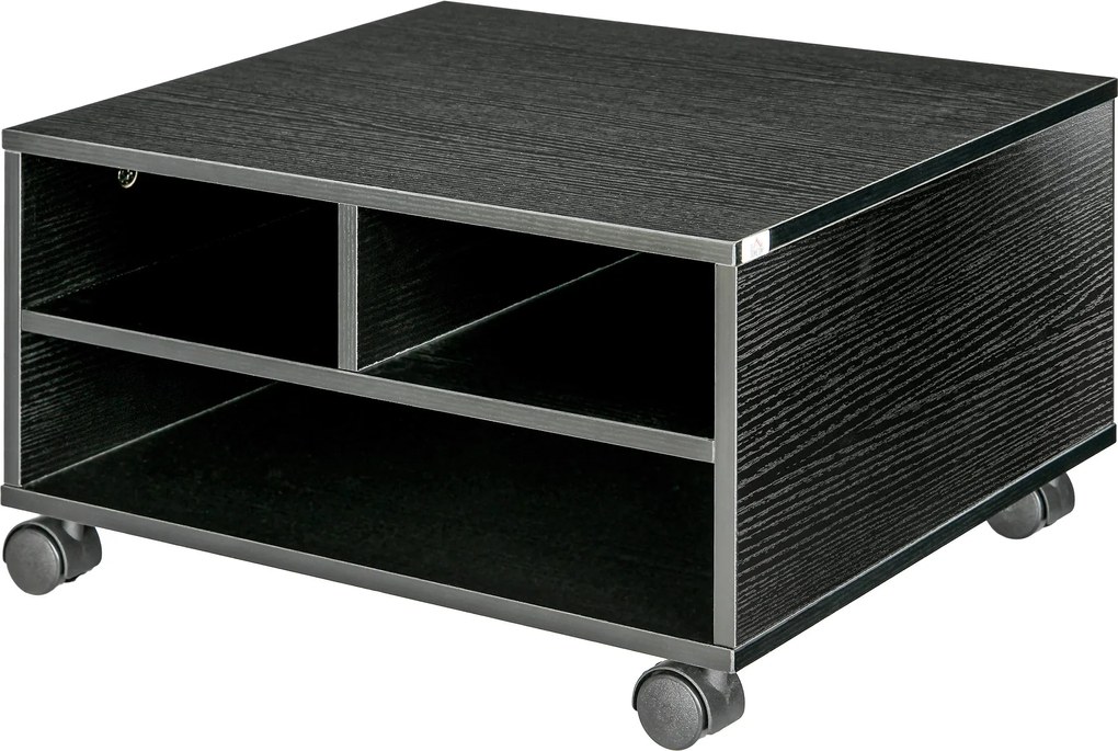 HOMCOM Cabinet pentru Imprimantă cu 2 Rafturi, Birou din Lemn și Cabinet de studiu cu Roți, 47x40x22.5 cm, Negru | Aosom Romania