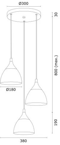 Lustra cu 3 pendule design modern Murano negru, alama 30cm