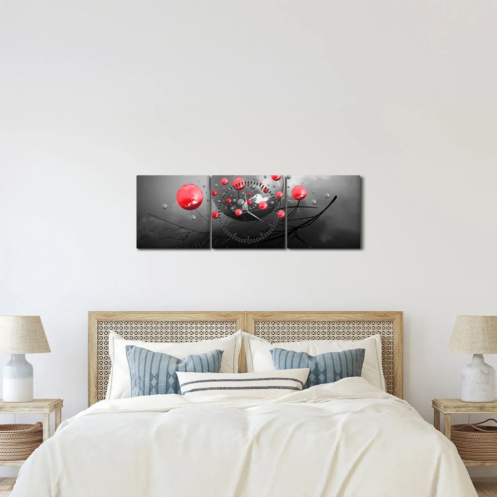 Tabloul cu bile abstracte roșii (cu ceas) (90x30 cm)