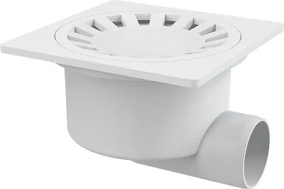 Sifon pardoseala 150 150 50 mm iesire laterala, gratar de plastic alb, sistem de retinere a mirosurilor umed APV15