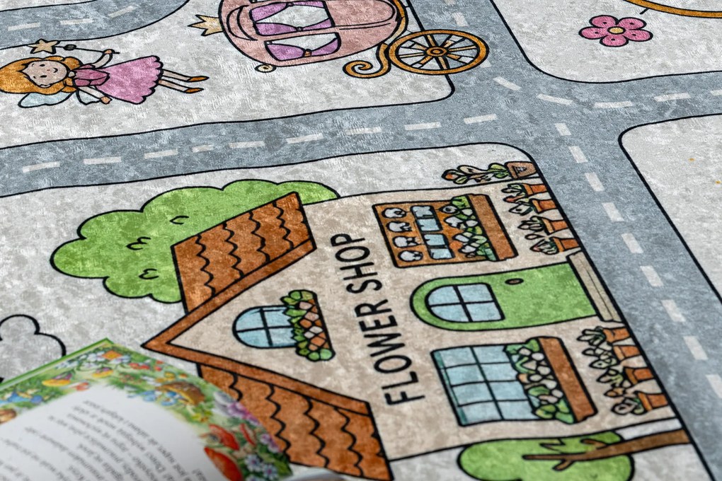 BAMBINO 61430 covor lavabil Prințesă, alfabet, străzi pentru copii anti-alunecare - gri / roz