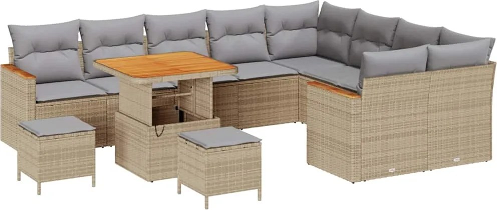 vidaXL Set de canapele pentru grădină cu pernă 12 pcs Bej Poli Rattan