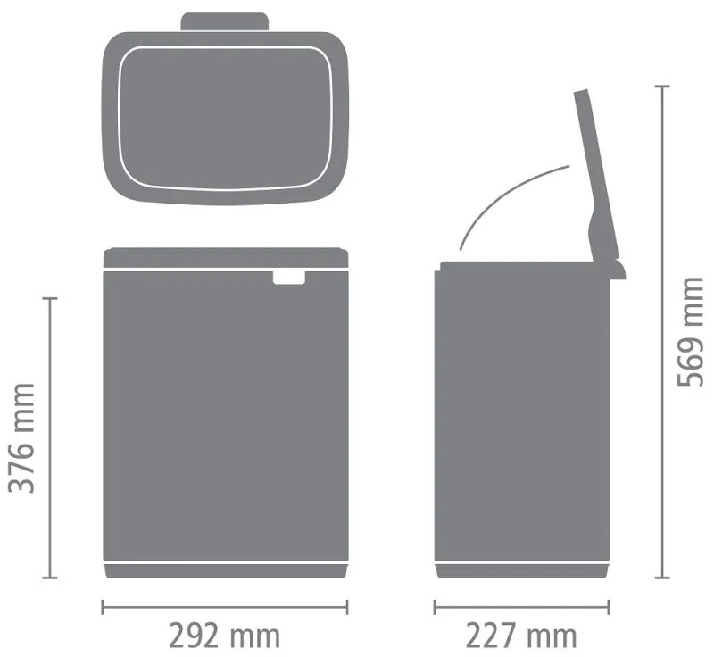 Cos de rufe Brabantia Bo Small 1006635, 12 L, Deschidere silentioasa si lina, Baza antiderapanta, Negru