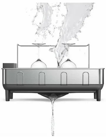 Simplehuman Scurgător de vase cu suport pentrupahare, cadru din oțel inoxidabil, gri