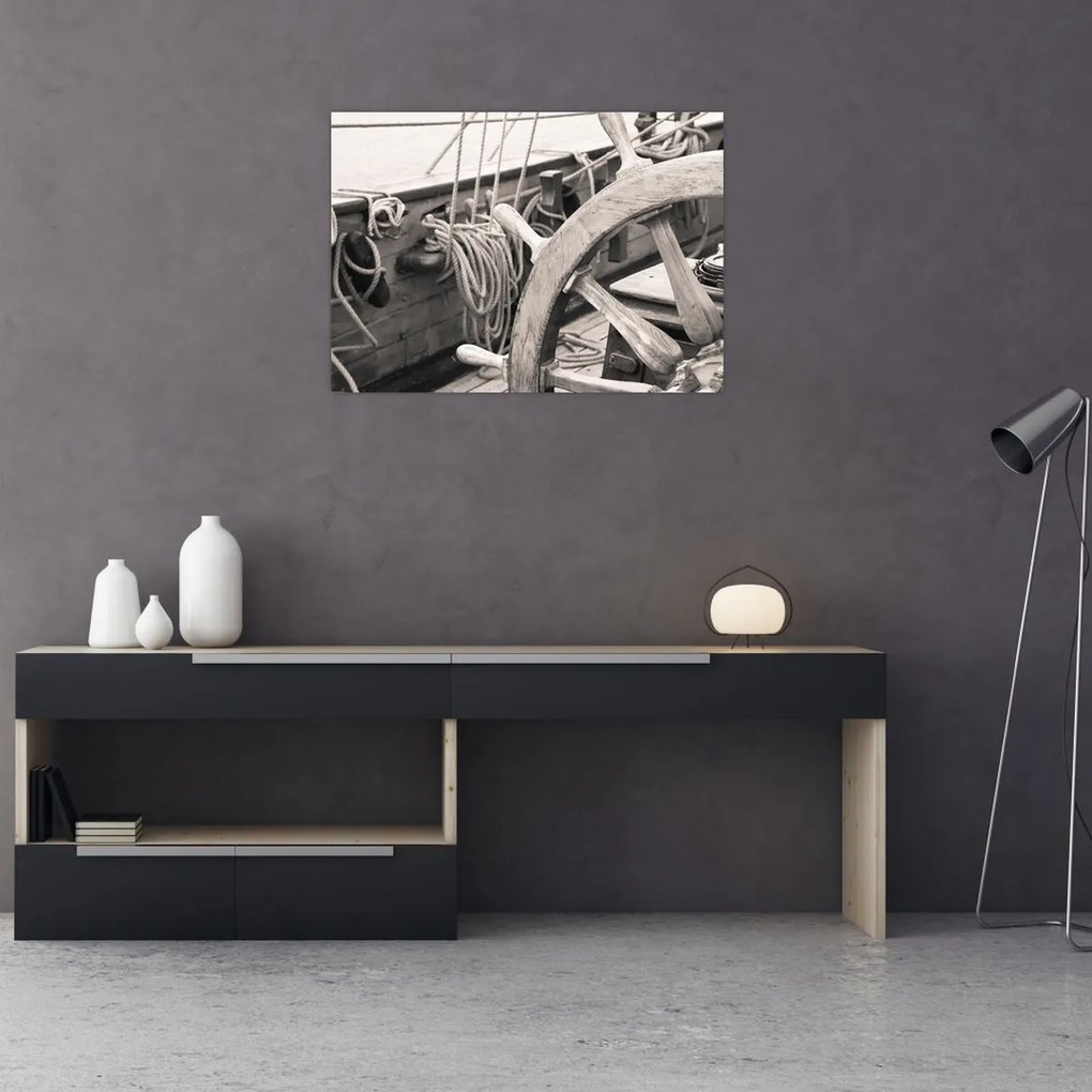 Tablou pe sticlă - Cârma de barcă cu vele (70x50 cm)